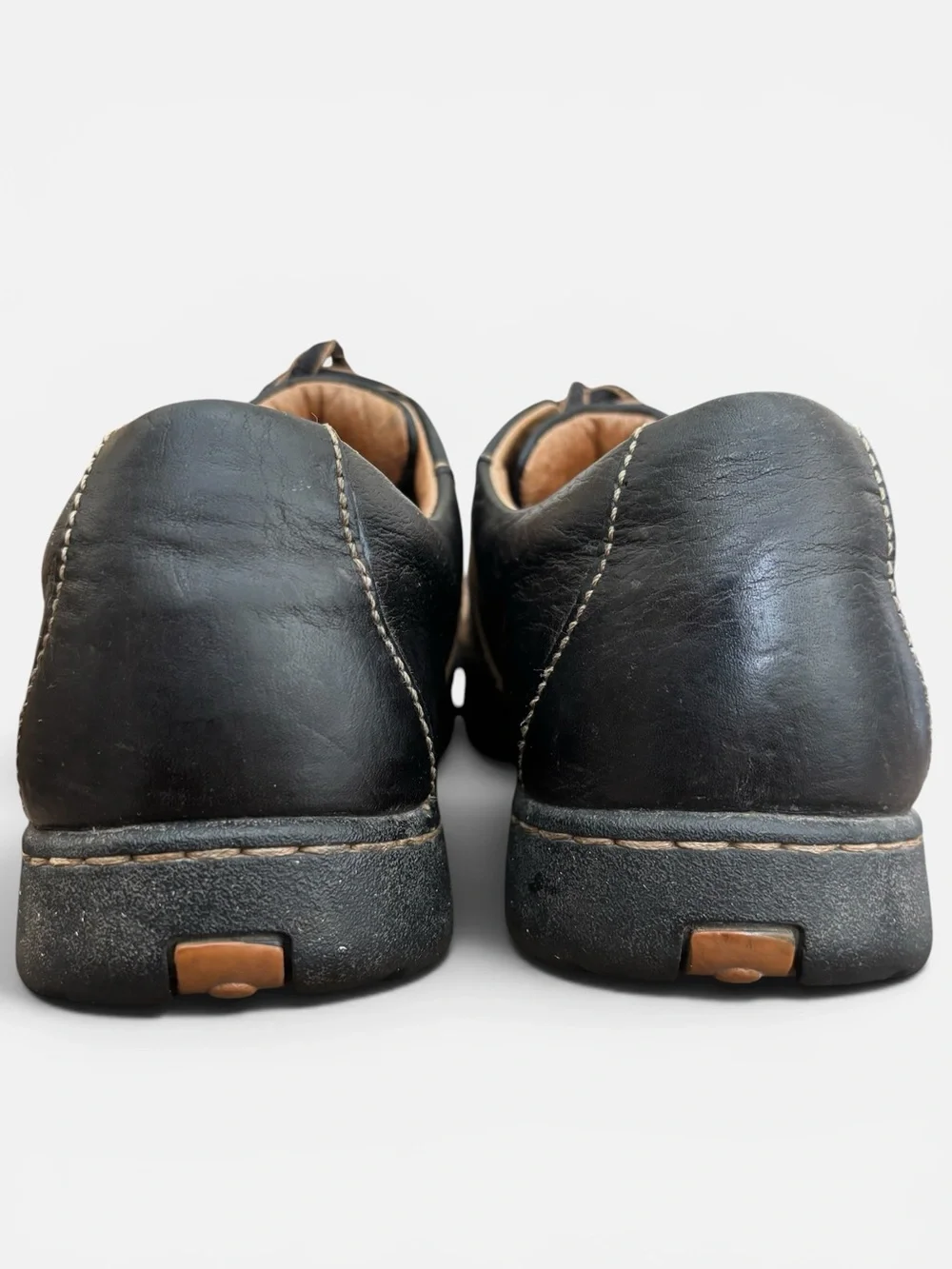 Vintage Born Ashram Leather Comfort Sneakers Black With Tan Stripes Size 8.5